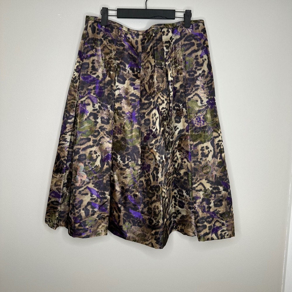 Rickie Freeman‎ Teri Jon Women's Skirt Animal Floral Print Pleated Midi Sz 14